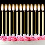 LFBEST Gold Birthday Candles 12Pcs with Holder Metallic Glitter 13cm