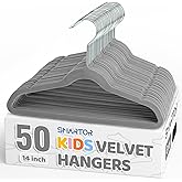 Smartor Premium 14 Inch Kids Hangers 50 Pack, Grey Baby Velvet Hanger, Non Slip, Space Saving Felt Hangers Clothes Organizers for Closet with 360° Swivel Hook for Children, Toddler & Teens