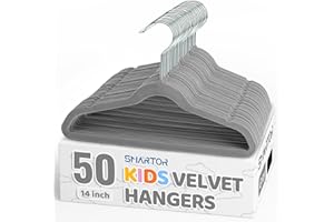 Smartor Premium 14 Inch Kids Hangers 50 Pack, Grey Baby Velvet Hanger, Non Slip, Space Saving Felt Hangers Clothes Organizers for Closet with 360° Swivel Hook for Children, Toddler & Teens
