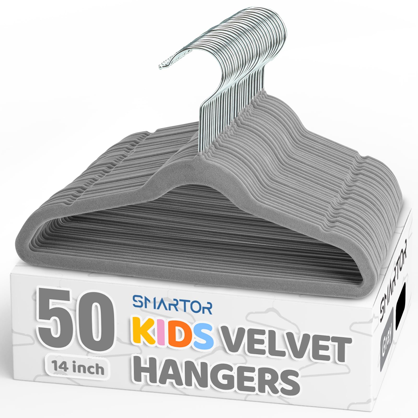 Photo 1 of Smartor Premium 14 Inch Kids Hangers 50 Pack, Grey Baby Velvet Hanger, Non Slip, Space Saving Felt Hangers Clothes Organizers for Closet with 360° Swivel Hook for Children, Toddler & Teens