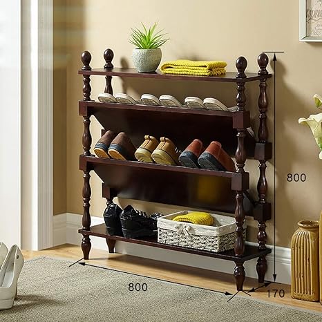 Amazon ロイヤル木製シューズラック 狭い 省スペース 木材 入り口の廊下収納棚 大型家具の高 Color 4 Tier Size 80 Cm シューズラック オンライン通販