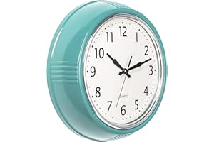 Bernhard Products Retro Wall Clock 9.5 Inch Blue Kitchen 50's Vintage Design Round Silent Non Ticking Battery Operated Quality Quartz Clock (Robin Egg Blue)