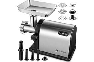 AAOBOSI #10 Meat Grinder Electric [3000W] Heavy Duty Stainless Steel Meat Mincer with 3 Grinding Plates, 3 Sausage Stuffer Tu