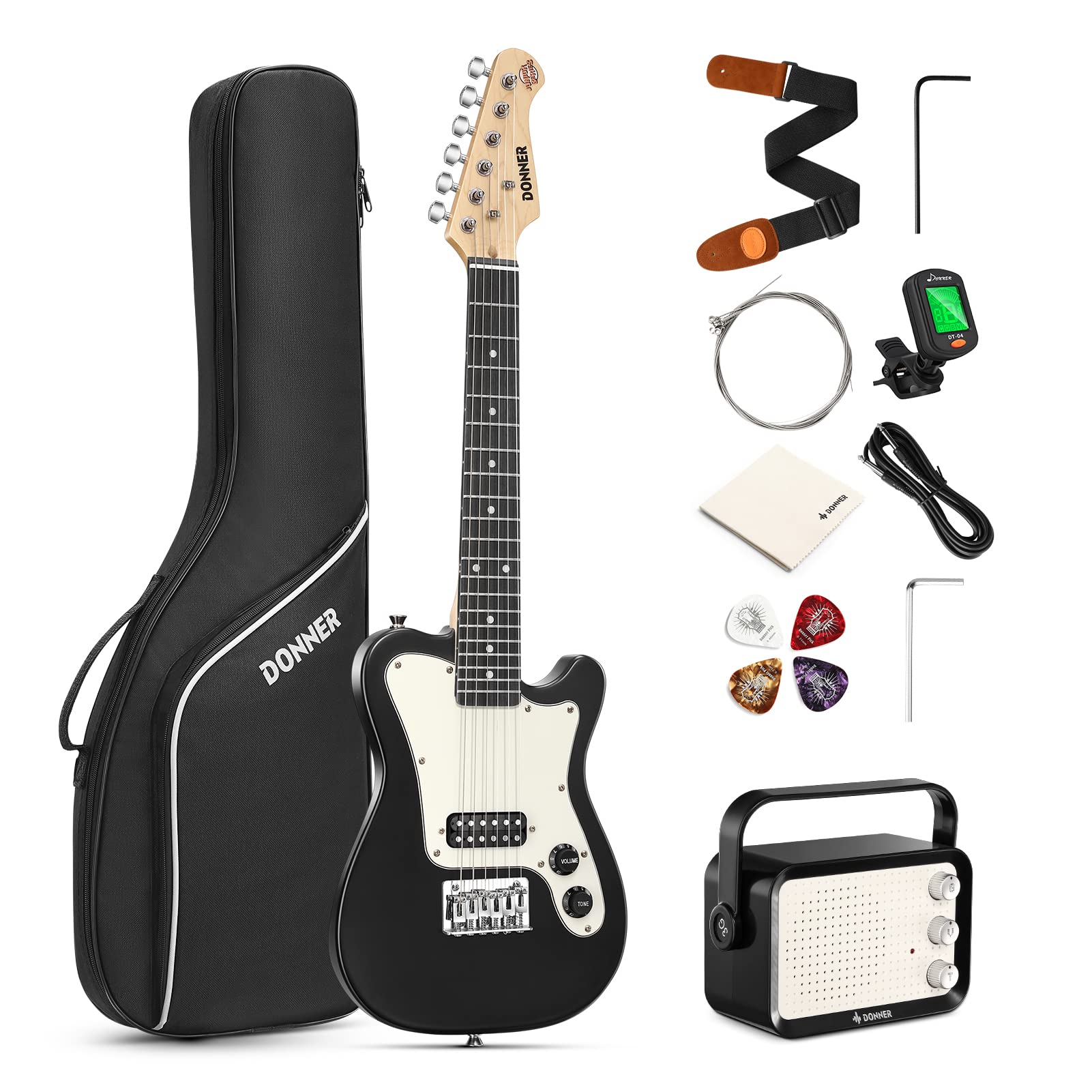 Donner 30 Inch Electric Guitar Beginner Kit for Kids TL Style Mini TC Electric Guitar Junior Starter Package Black with Amp,600D Bag, Tuner, Picks, Cable, Strap and Extra Strings, DTJ-100B