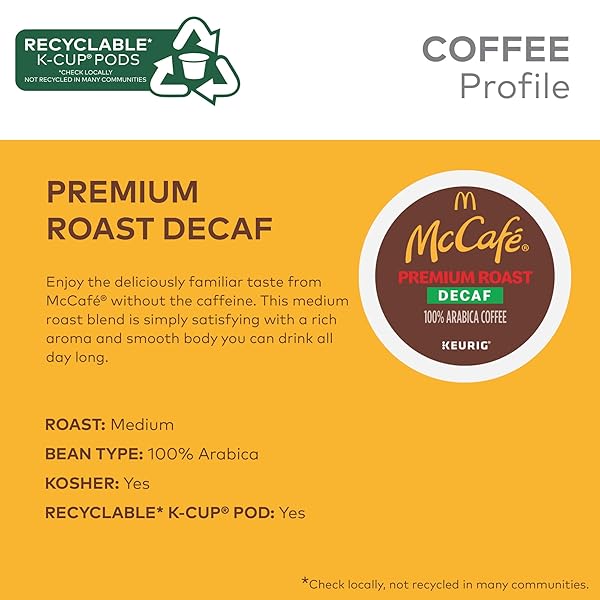 MCCAFE KEURIG SINGLE SERVE K-CUP PODS, PREMIUM ROAST DECAF, 32 COUNT