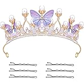 KINBOM Crown Exquisite Princess with Pearls Butterfly Headband for Halloween Christmas Birthday Cosplay Costumes