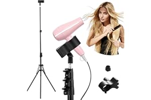 Erytlly Hair Dryer Stand Hair Dryer Holder with Tripod Hands Free 360-Degree Rotating Universal Clip Adjustable Height from 36-76 Inch Metal Blow Dryer Holder for Bathroom, Vanity, Makeup Room