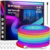 BTF-LIGHTING 16.4FT WS2812B IC RGB Addressable Neon Rope Strip IP67 DC5V | 360 Degree Round Reticulate Pattern Chasing Color WS2811 Flexible Waterproof Dream Color Rope Light(No Adapter or Controller)