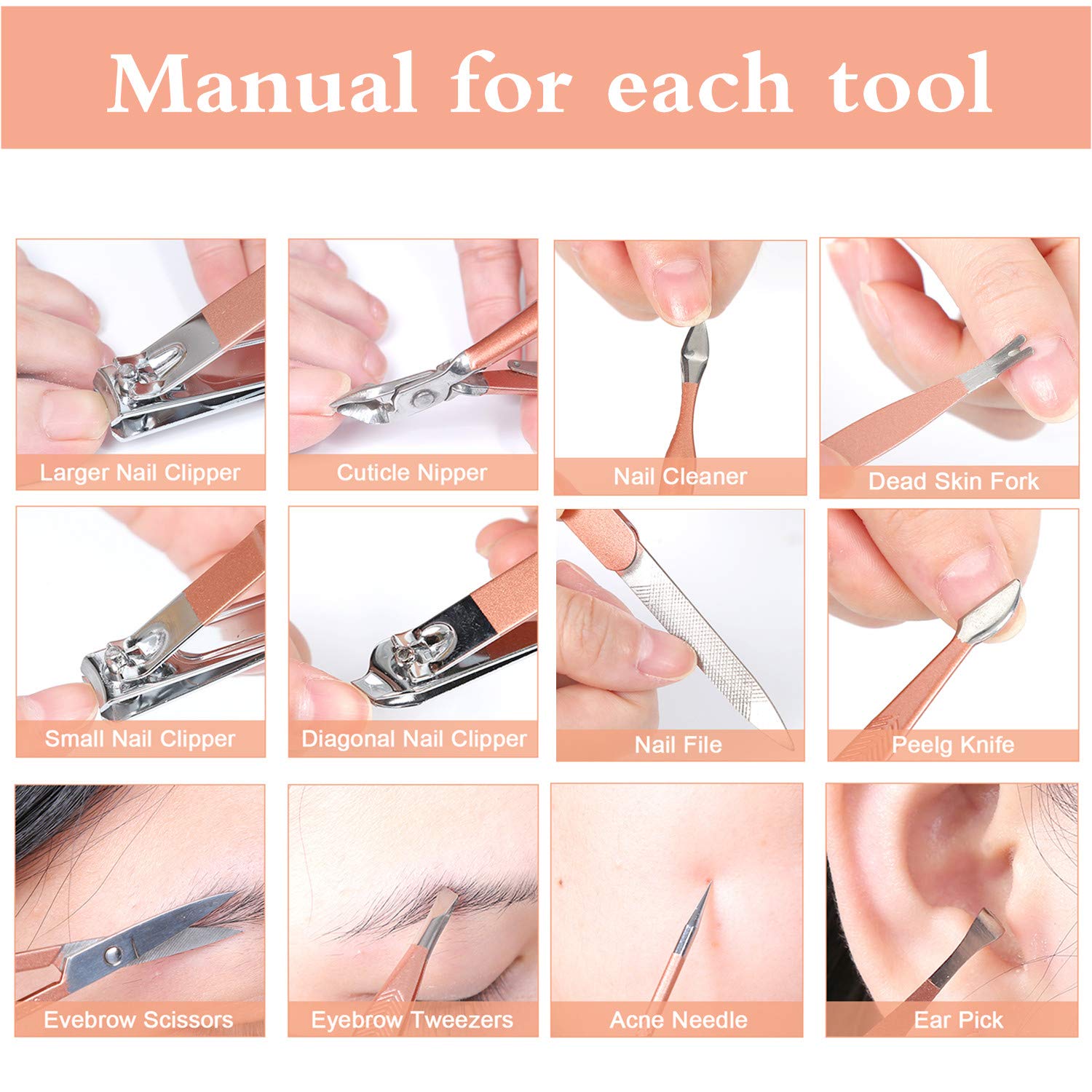 Manicure Set Professional, Ultra Sharp Sturdy Men Women Grooming kit, Stainless Steel Nail Clippers Set Manicure Pedicure Set Professional 12 In 1 With Grooming Travel Luxury Leather : Beauty
