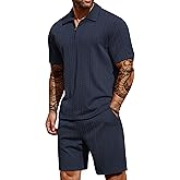 COOFANDY Men's 2 Pieces Outfits Casual Quarter Zip Polo Shirt and Shorts Set Athletic Jogging Summer Tracksuit