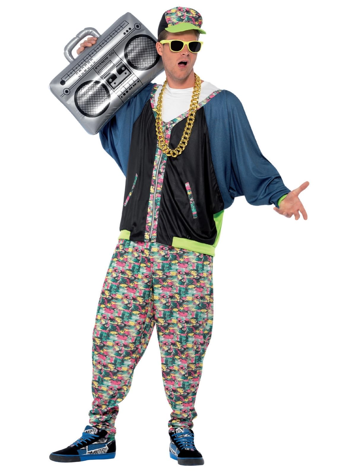 Smiffys 80s Hip Hop Costume, Patterned Jacket, Trousers & Hat, Fancy Dress, 1980s Dress Up Costumes