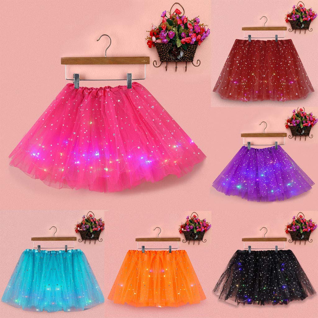 Houshelp Women LED Mini Tutu Skirt Light Up 3 Layered Party Dance Tulle Ballet Dance Skirt Princess Dress Costume Hot Pink