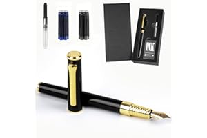 lucilynx Black Fountain Pen Set, Medium Nib, Includes 10 Ink Cartridges, 2 Ink Refill Converter and Premium Gift Box, Luxury Pen Perfect for Men and Women