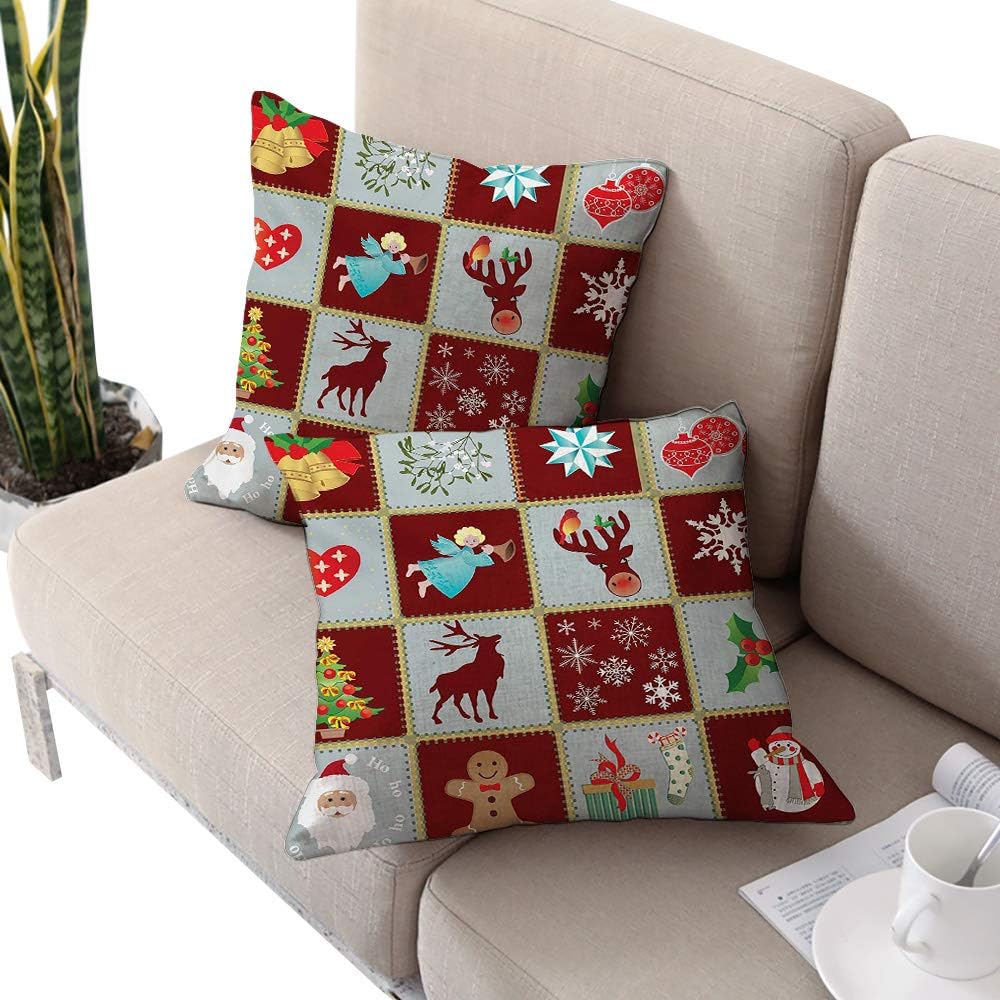 Josepsh Angel Square Couch Pillow Covers,Christmas Tree Reindeers Noel Santa Presents Snowman Pine Tree Traditional Burgundy Blue Grey W20 xL20 2pcs Cushion Cases Pillowcases for Sofa Bedroom Car