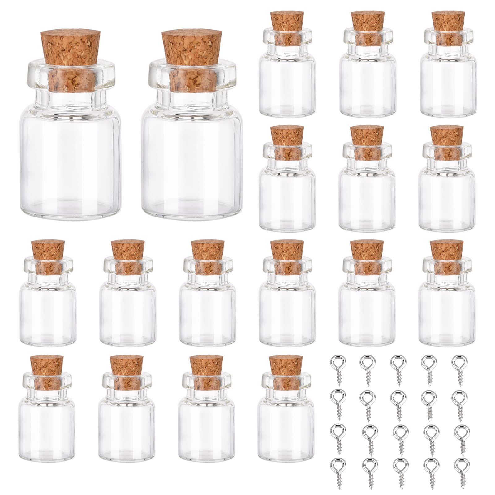 SUNNYCLUE 20pcs Cube Shape Tiny Bottle Charms Clear Glass Mini Wish Bottles Small Potion Bottles with Cork Stopper & 20pcs Eye Pin Peg Bails for Home Party Decor Crafts DIY Jewellery Making