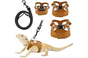 GUNEDD Bearded Dragon Leash and Harness Set - 3-Size Adjustable Soft Leather Vest for Training & Walking, Easy-On-and-Off Design (Brown) (Brown, 2M)