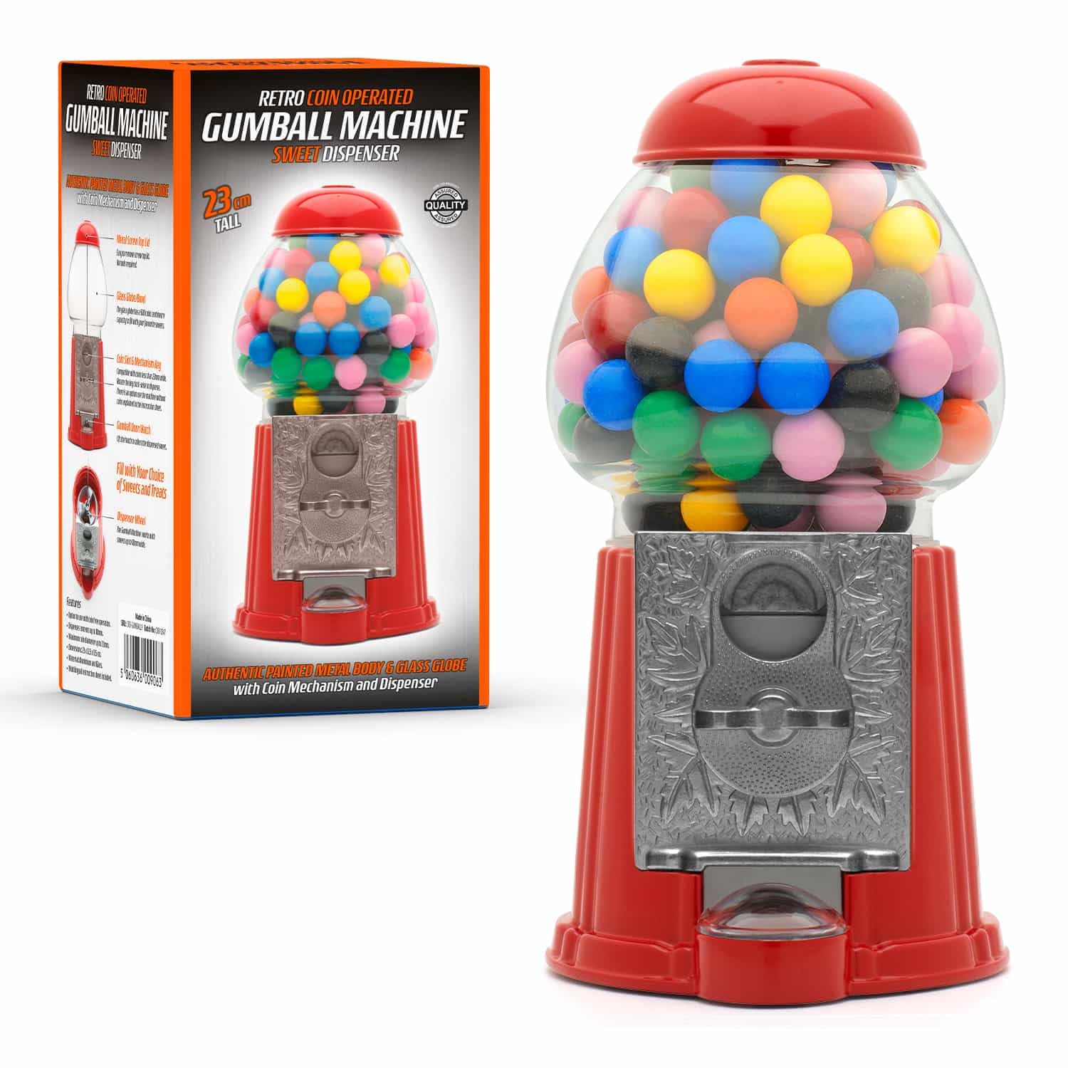 CKB LTD Gumball Machine Retro Sweet Dispenser Storage Piggy Bank Money Box Coin Operated Saver H23cm (Small Size 23 x 12.5 x 11.5cm) (Red)