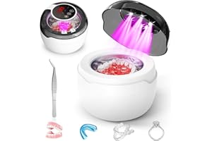 XOOWOO Ultrasonic Retainer Cleaner Machine, 2025 Upgrade 50kHz Portable Ultra Sonic Dental Cleaning Pod for Denture, Mouth Guard, Night Guard, Braces - 250ml Ultrasonic Cleaner Machine with 4 Digital Timer