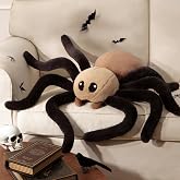 Phantoscope Happy Halloween Spider Shaped Throw Pillow, Faux Fur Fluffy Tarantula Shaped Halloween Cushion Pillow Contrast Color with Shapeable Legs, for Bedroom Sofa, Brown, 18 x 9.5 inches