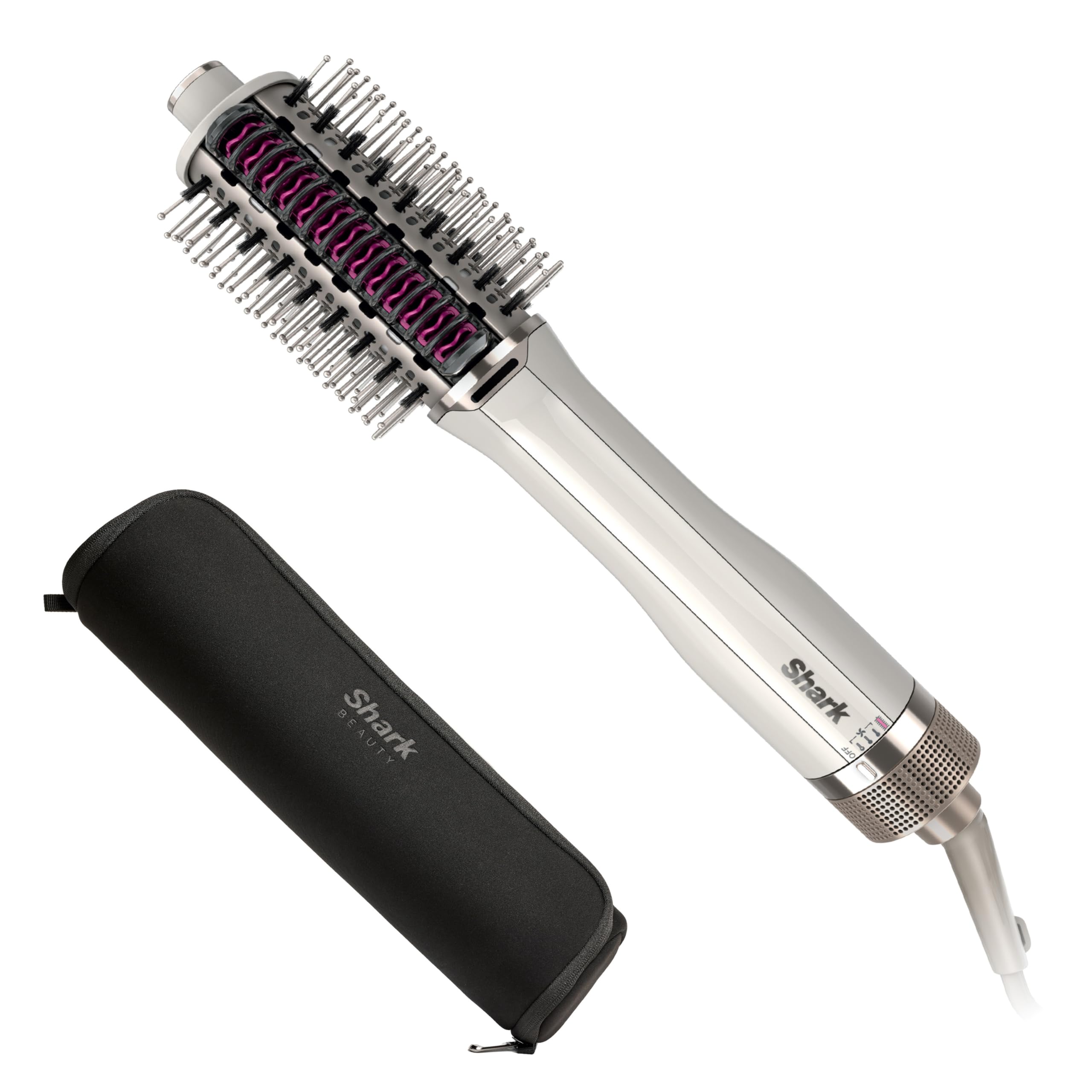 Shark SmoothStyle Peigne et brosse chauffants et pochette de rangement thermorésistante, Modes Cheveux Secs et Cheveux Mouillés, Brosse air chaud 3 températures, Tous types de cheveux, Soie HT212EU