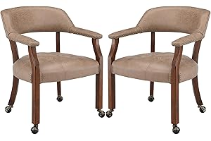 LEEMTORIG Set of 2 Large Dining Chairs with Casters and Arms, Rolling Dining Chairs with Wheels, Poker Table Chairs, Solid Wood Boss Caption's Chairs Office Chairs, Cherry & Yellowish Brown SY-1533-LT