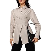 SHENHE Women's Long Sleeve Wrap Blouse Button Up Business Casual Shirt Dressy Going Out Top