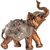 Hebdids Good Luck Elephant Decorative Elephant Figurine, Bronze-Colored Resin with Mirror Accents, 8.66 x 9.06 x 4.33 inches