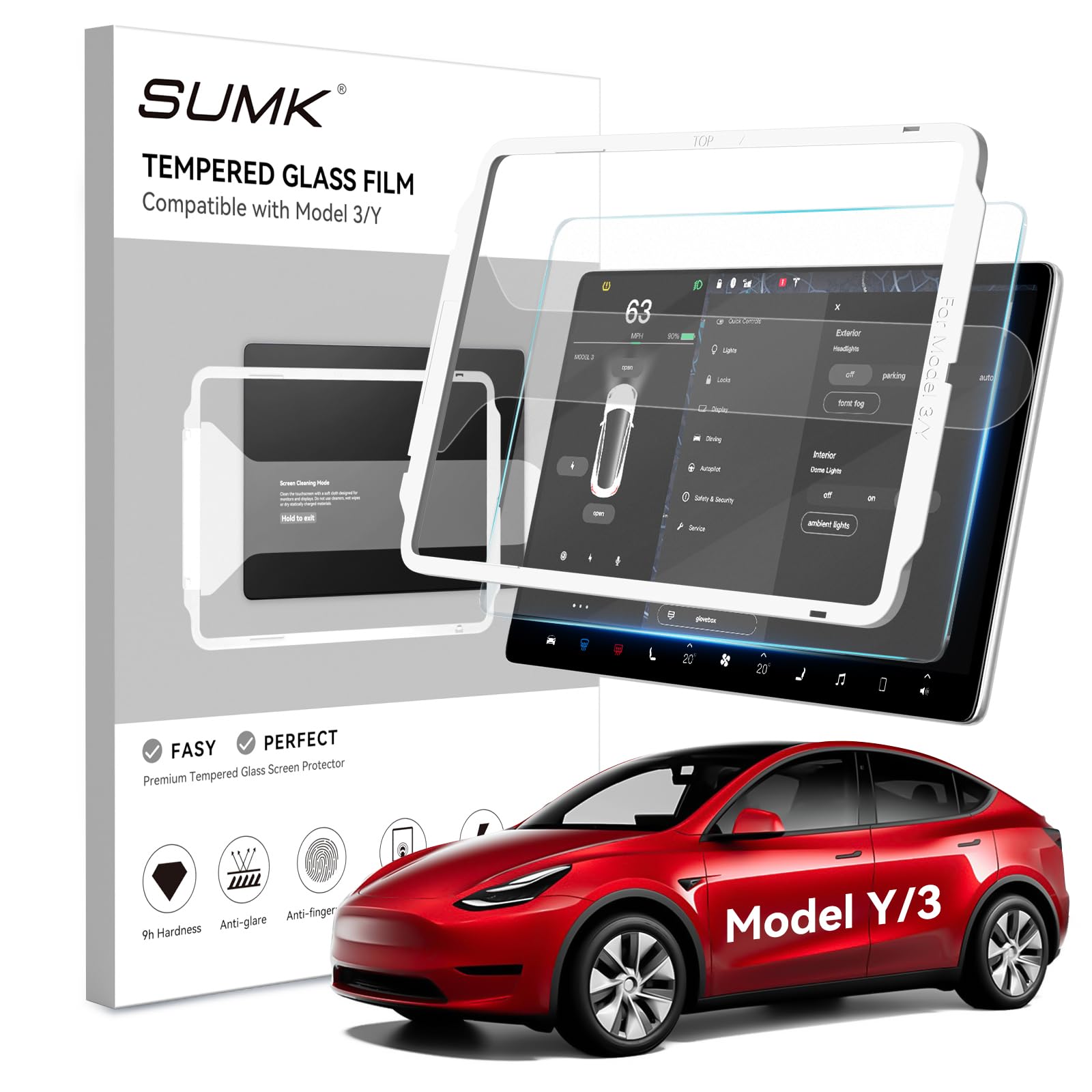 Photo 1 of SUMK Tempered Glass Screen Protector for Tesla Model Y/3 Accessories, 15 inches Touchscreen Protector for Tesla Model Y (2025-2020) / Model 3 (2023-2017) [No-glare & No-fingerprint& 9H] - Matte