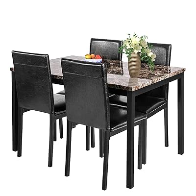 MIERES Faux Marble Dining Table Set with Chairs for Kitchen