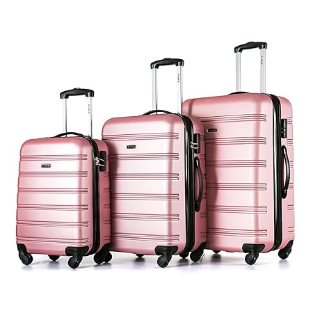 Flieks® Hartschale Trolley Koffer Reisekoffer Gepäck mit Zahlenschloss Handgepäck mit 4 Rollen (Pink)