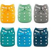 ALVA Baby Cloth Diaper Covers Adjustable Reusable Washable 6 pcs&amp;12 Inserts | One Size Adjustable Snaps, Fits 6.6&ndash;33 Lbs Baby Boys&amp;girls, Hip Crossover Snaps Prevent Wing Droop for Leak-proof Snug Fit