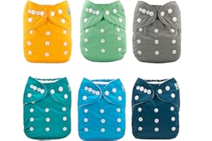ALVA 6 Pack Cloth Diaper with 12 Inserts One Size Adjustable Washable Reusable Diaper Cover for Baby Girls and Boys