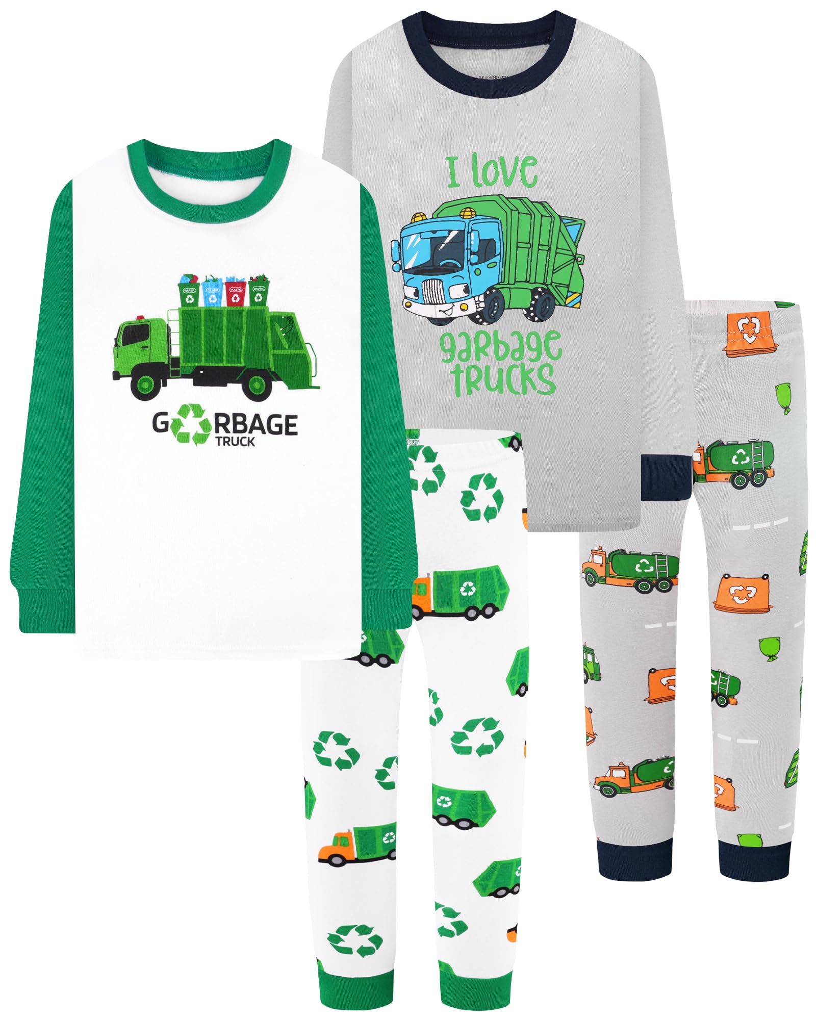 DAUGHTER QUEEN Boys Pajamas Set 100% Cotton Pjs Long Sleeve Pajamas Big Boys Garbage Truck Pj Kids Sleepwear Clothes Jammies Size 12 11 10-12 Youth Years Image