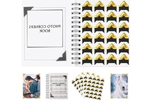 GOONAVI 360 Pcs Gold Photo Corners with Portable Notebook Design,15 Sheets Acid-Free Self-Adhesive Scrapbook Stickers for Travel Journal, Wedding Album, Memory Book, DIY Crafting