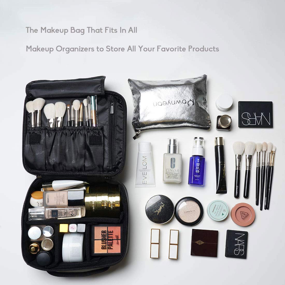 ROWNYEON Makeup Train Case Makeup Bag Organizer Travel Makeup Case Cosmetic Bag Proffessional Portable Storage Bag for Cosmetics Makeup Brushes Gift for Girls Women 9.8'' Mini Black : Beauty