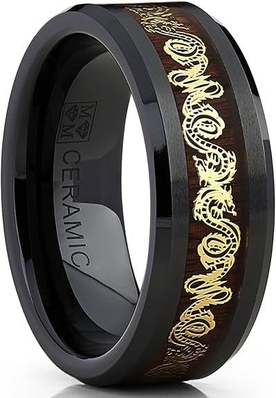 Ultimate Metals Co 8mm Bague De Mariage En Ceramique Noir Avec Dragon Dessin Pour Homme Interieur Confort Taille 58 Amazon Fr Bijoux