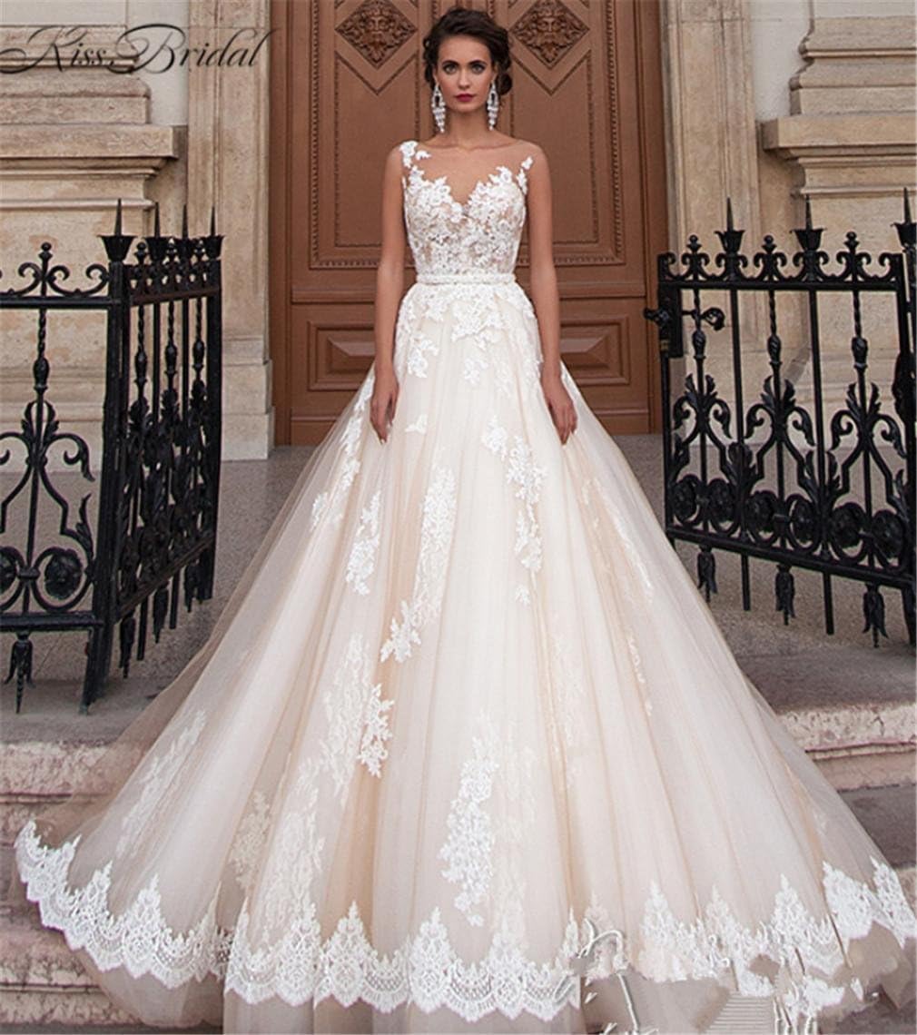 HAPPYMOOD Vestito da Sposa Elegante Donna Una Linea in Chiffon Nuziale Abiti da Sposa Sera Abito