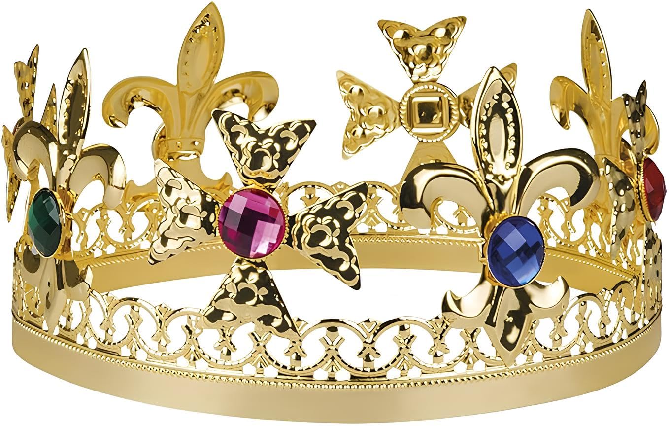Regal Gold King Crown for Men - Adult Fancy Dress Costume Accessory with Faux Gemstones - Royal, Wise Men, Medieval Outfit - Elegant Golden Crown