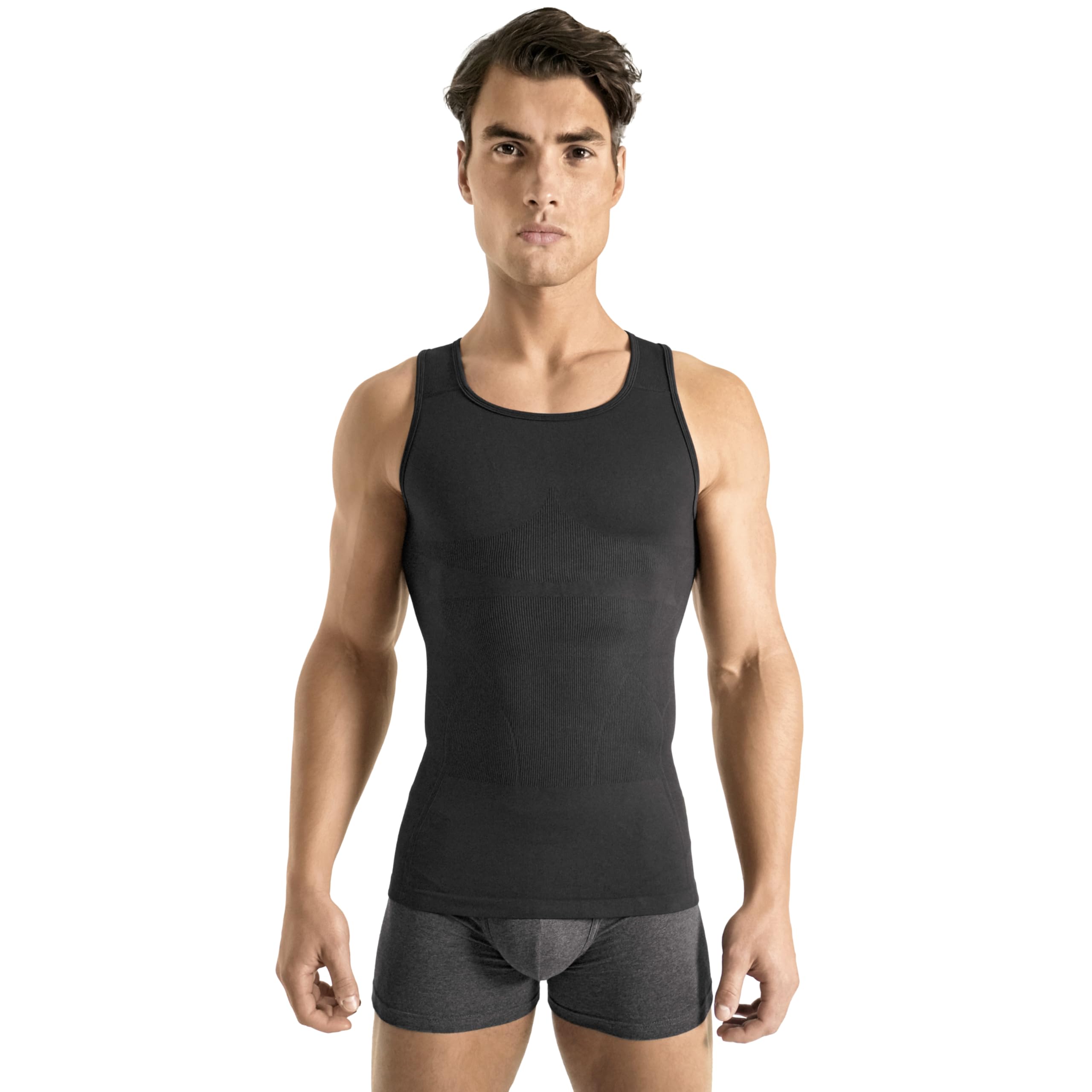 Photo 1 of Rounderbum Seamless Compression Tank Top - Black, Medium - Men’s Body Shaper, Slims Waist, Enhances Muscle Definition, Firms Chest, Improves Posture - Comfortable All-Day Support