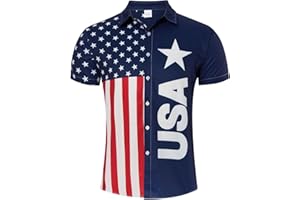 uideazone Mens 4th of July American Flag Patriotic Shirt USA Short Sleeve Button Up Independence Day Shirt M-XXL