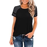 Heymiss Womens Shirts Casual Tunic Tops Color Block Crewneck Summer Loose Fitting Workout Tee Shirts