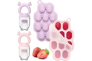 KingKam Baby Breastmilk Popsicle Molds & Baby Fruit Feeder (2 Pack), Baby Food Freezer Tray Storage Containers, Silicone Pacifier Feeder and Teether
