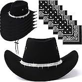 Hoosige 12 Pcs Western Cowboy Hats and Paisley Bandanas Sequin Trim Sparkly Halloween Accessory for Adults Women Men