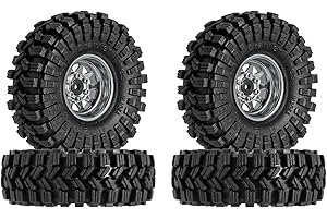 INJORA 1.0 Beadlock Wheel Tires Set -3.78mm Offset Wheel Rims for 1/18 1/24 RC Crawler Car Axial AX24 SCX24 FMS FCX24 TRX4M,Silver(W1004-T1014)