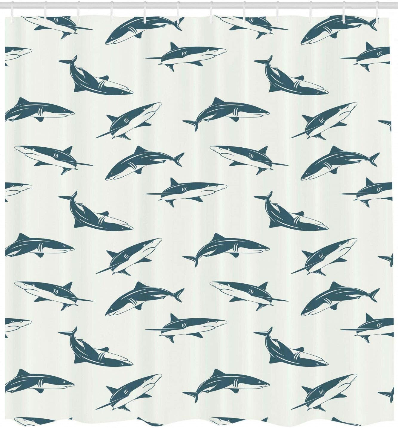 72" x 79" Shower Curtain, Bath Decor, Pattern with Sharks Swimming Jaws Great White Print Marine Shower Curtain