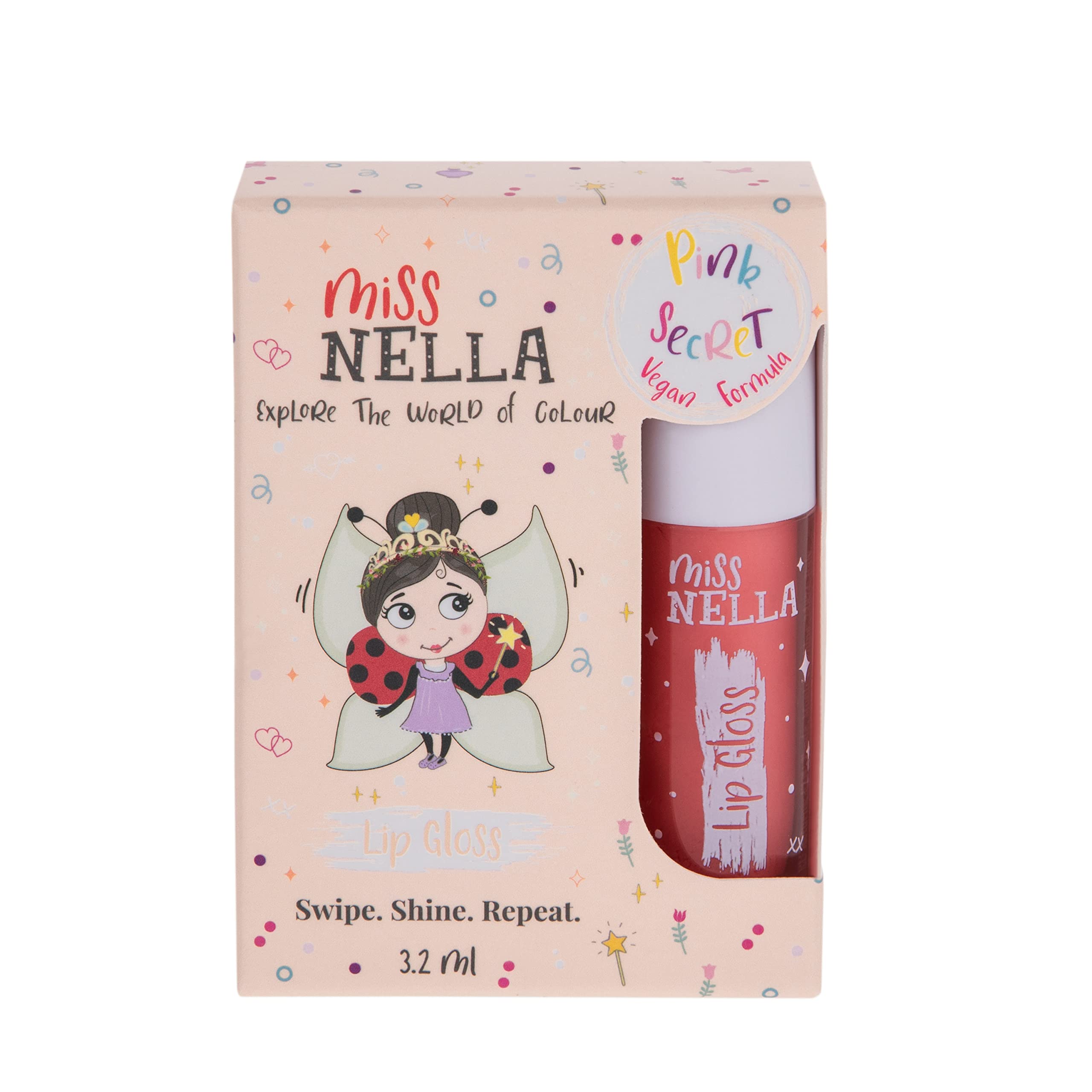 MISS NELLA Pink Secret Lip Gloss, Pink hydrating children Lip Gloss, watermelon scent, gentle on the skin. gives a sheer kiss of colour, with extra shine.