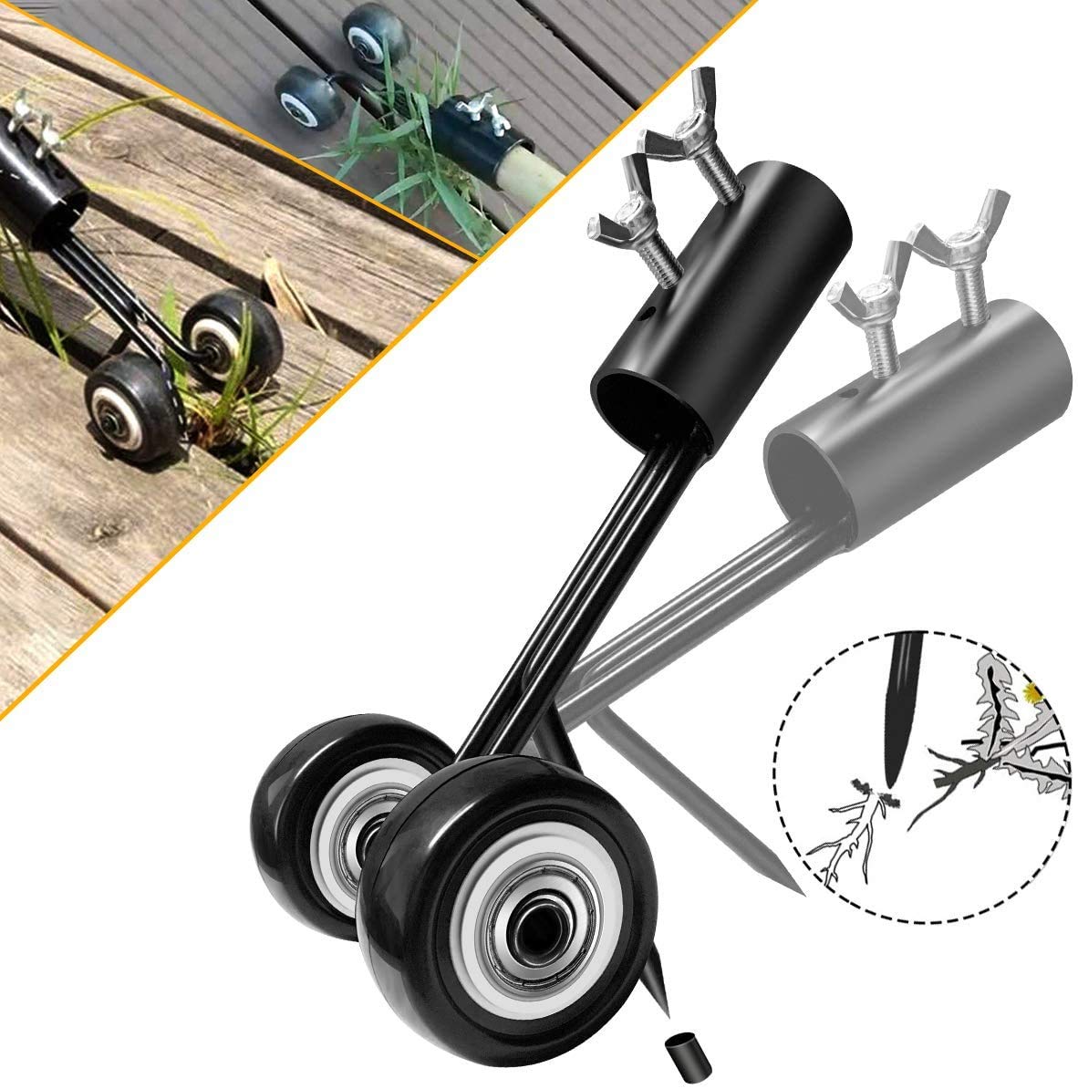 MiaoMa Straight Hook Weed Remover Tool,Patio Weeding Tool with Wheels Weed, Weeding Tools for Garden, Weed Removing Tool Without Kneeling for Cleaning Between Slabs, Paving, Patios Lawns