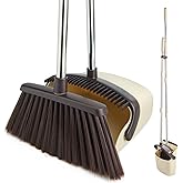 XXFLOWER Broom and Dustpan Set with Long Handle, Heavy Dust Broom and Dustpan Combo for Home，Kitchen, Office, Pet Hair(Beige)