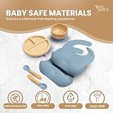 Yum Yum's Baby Bamboo Weaning Set Olive Green with Suction Plate & Bibs view 3