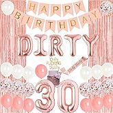 Fangleland 30th Birthday Party Decorations for Her Rose Gold Dirty Thirty Banner Balloon Dirty 30 Sash Cake Topper for 30 Years Old Birthday Party Supplies
